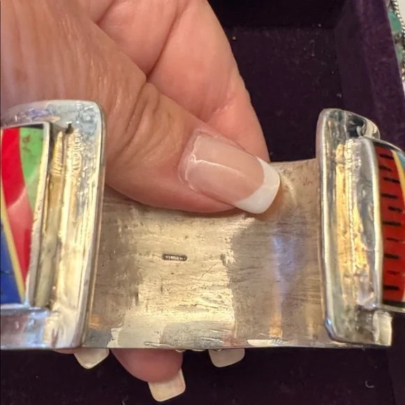 Native-Inspired Multi-Color Inlay Cuff Bracelet - Picture 5 of 6